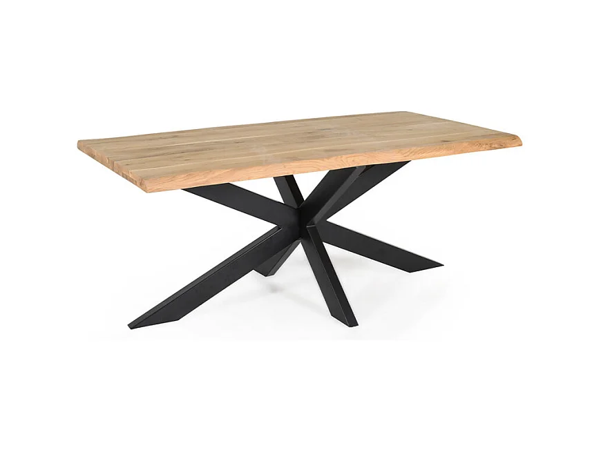 Table 180 x 90 cm bois de chêne et pied croix en métal noir - OTTAWA