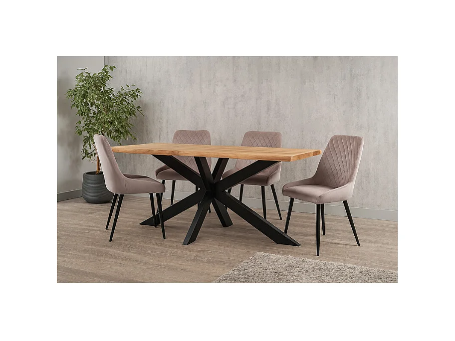 Table 180 x 90 cm bois de chêne et pied croix en métal noir - OTTAWA