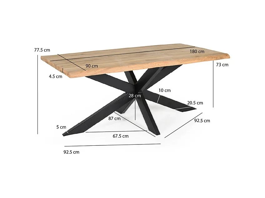 Table 180 x 90 cm bois de chêne et pied croix en métal noir - OTTAWA