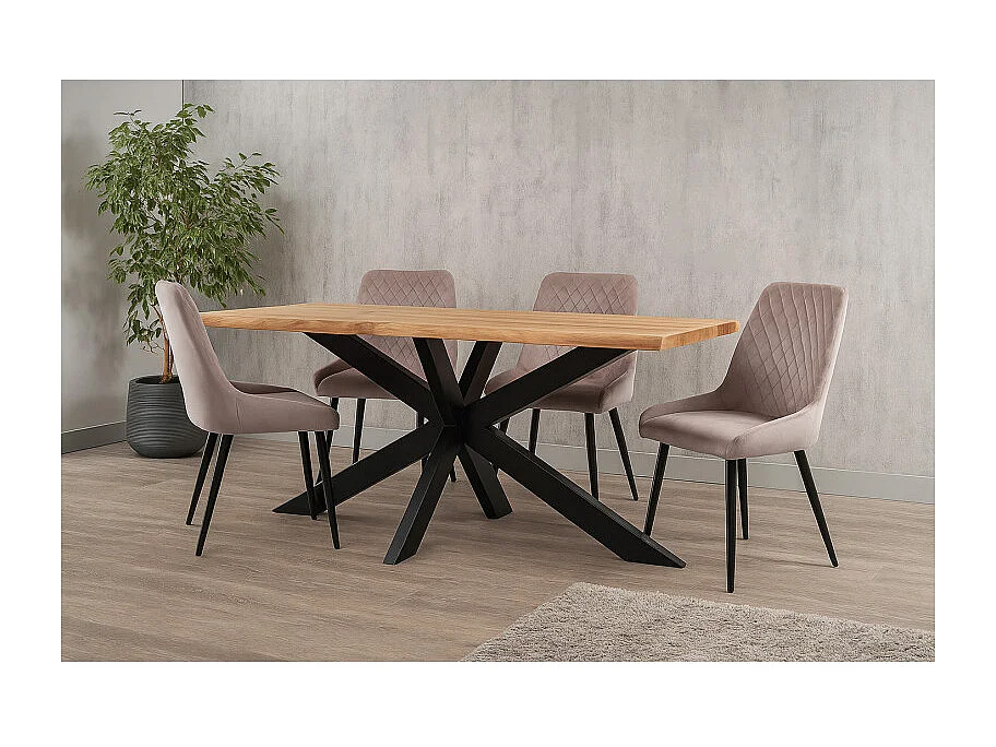 Table 180 x 90 cm bois de chêne et pied croix en métal noir - OTTAWA