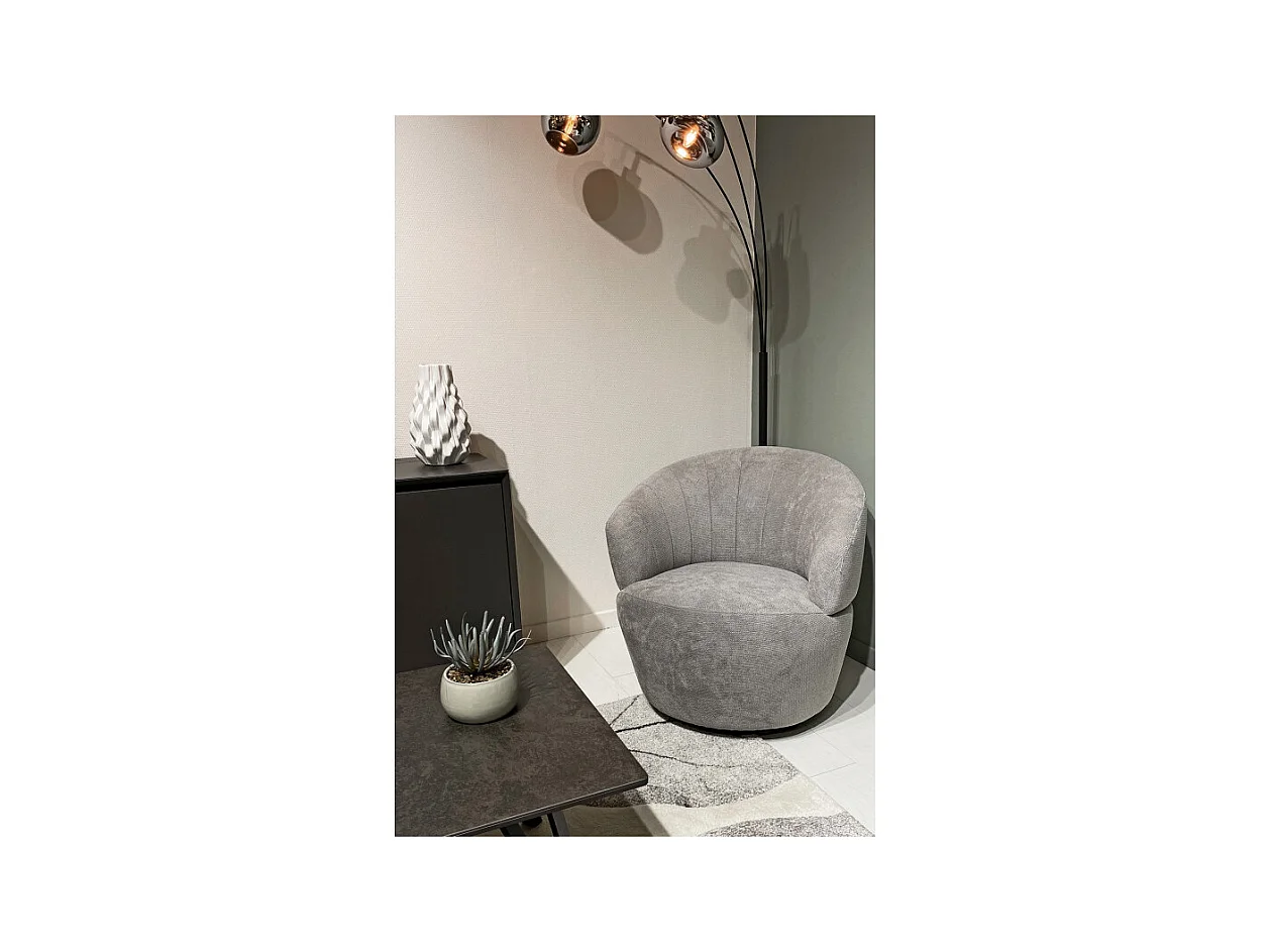 Fauteuil rond pivotant 360° tissu chenille doux gris – COROLLA