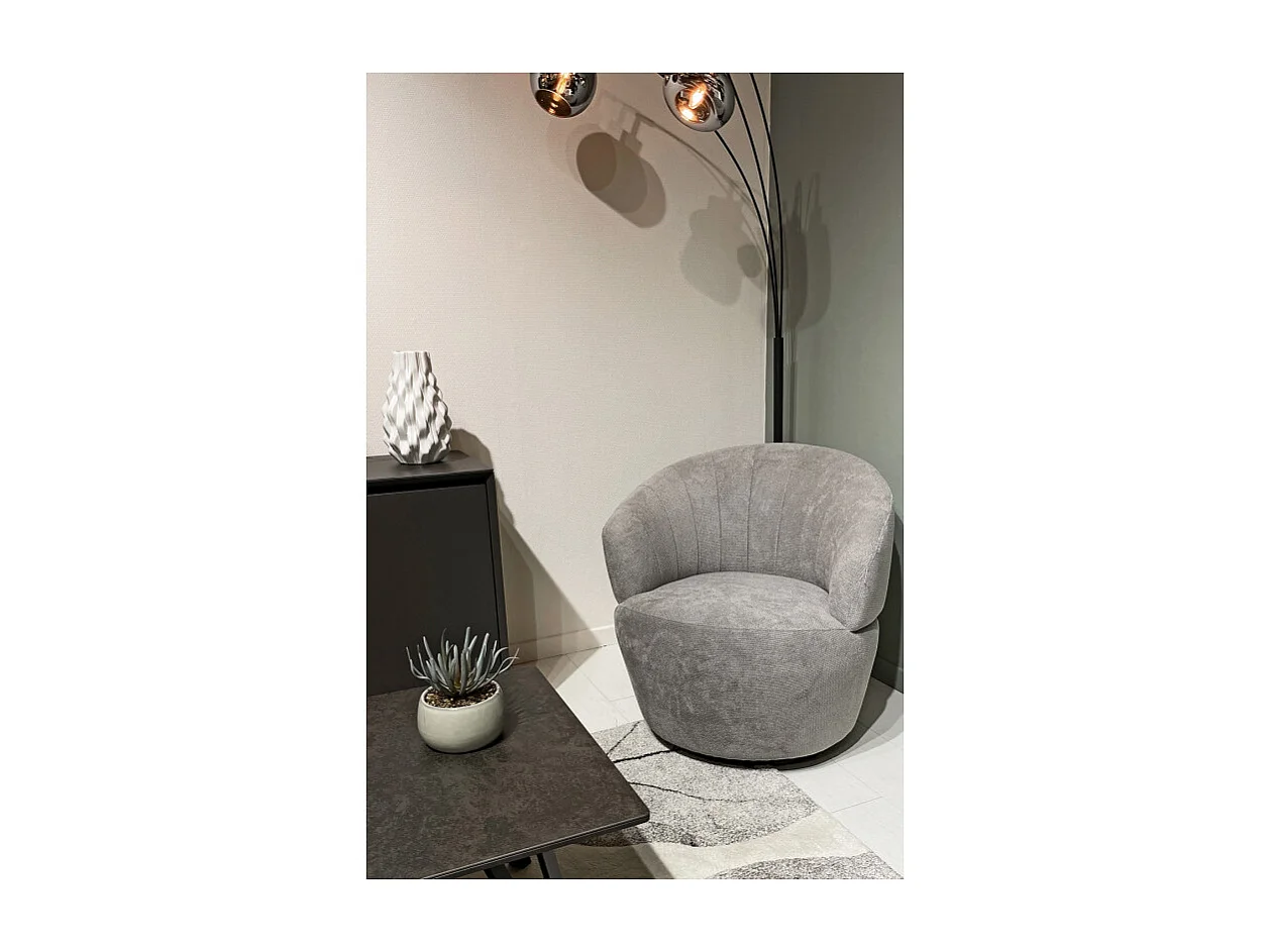 Fauteuil rond pivotant 360° tissu chenille doux gris – COROLLA