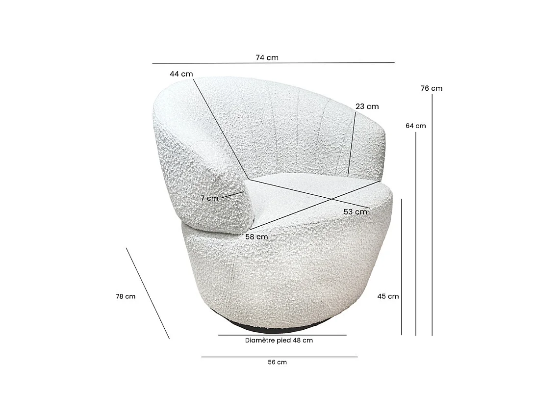 Fauteuil rond pivotant 360° tissu bouclette écru – COROLLA