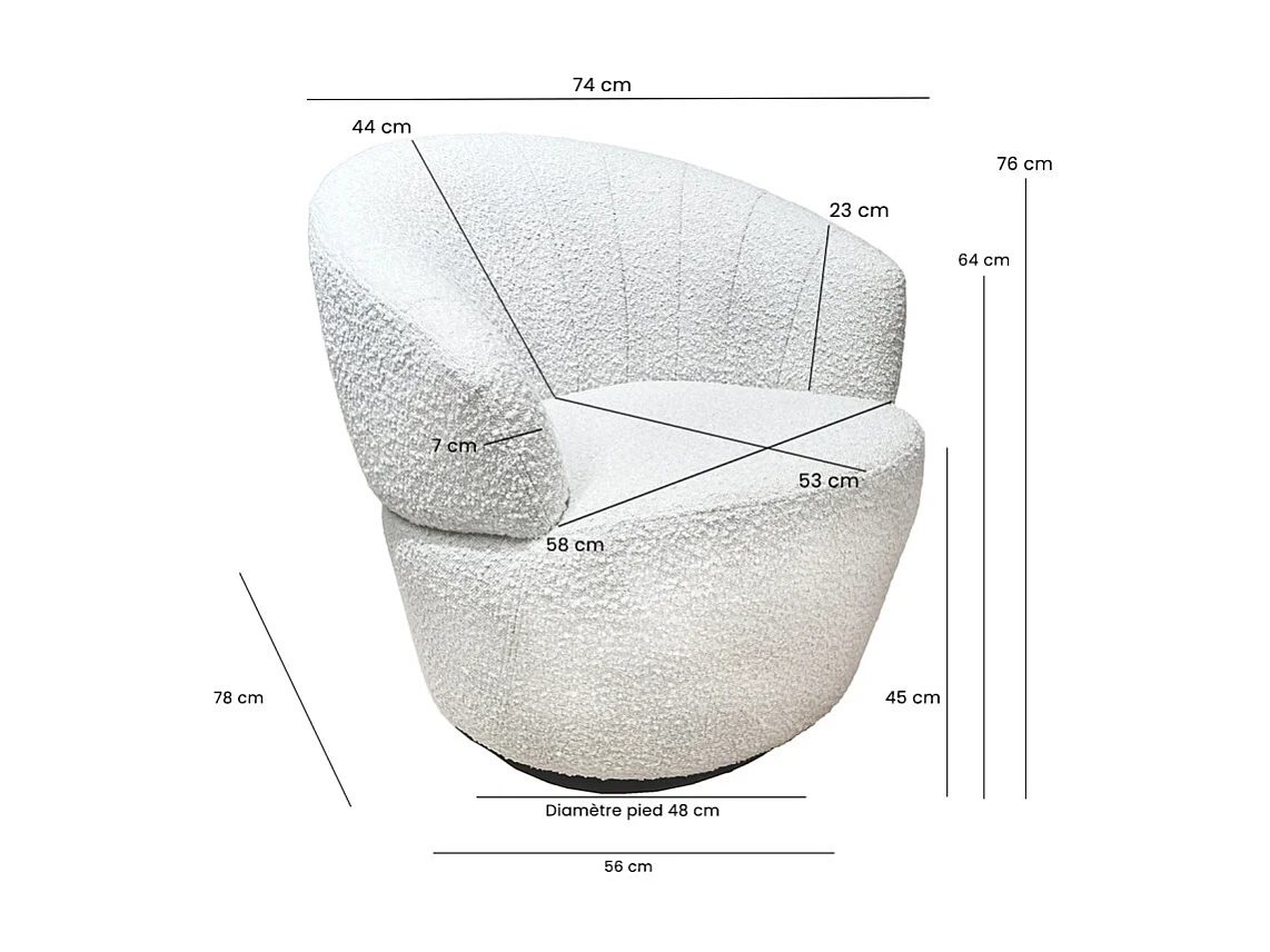 Fauteuil rond pivotant 360° tissu bouclette écru – COROLLA