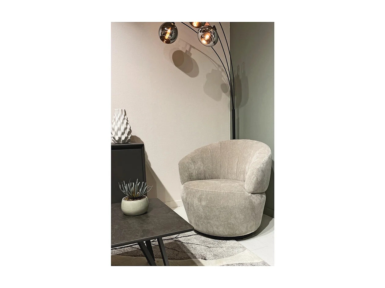 Fauteuil rond pivotant 360° tissu doux microfibre taupe – COROLLA