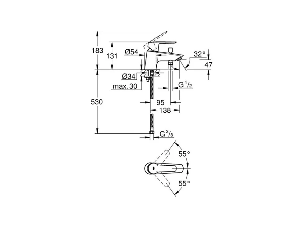 Mitigeur bain douche monotrou GROHE Start 2021 Quickfix + Douchette 2 jets GROHE Vitalio Start 110