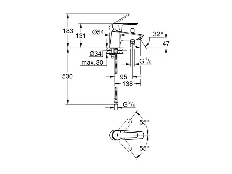 Mitigeur bain douche monotrou GROHE Start 2021 Quickfix + Douchette 2 jets GROHE Vitalio Start 110