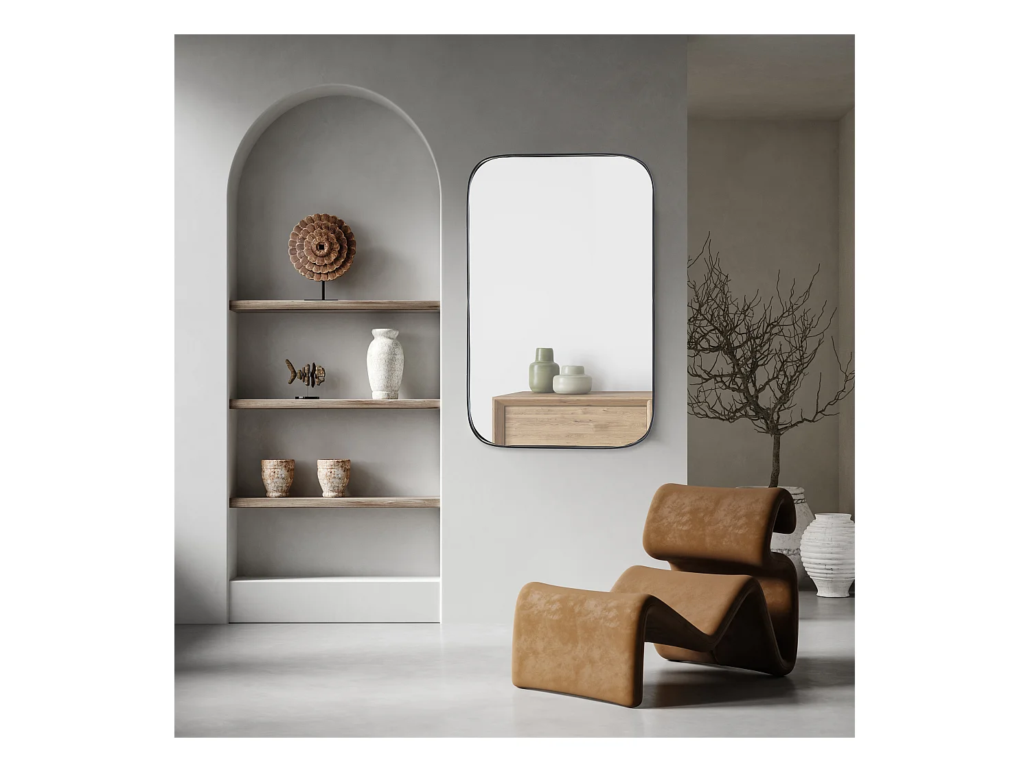 Miroir rectangulaire aux bords arrondis 100x70cm