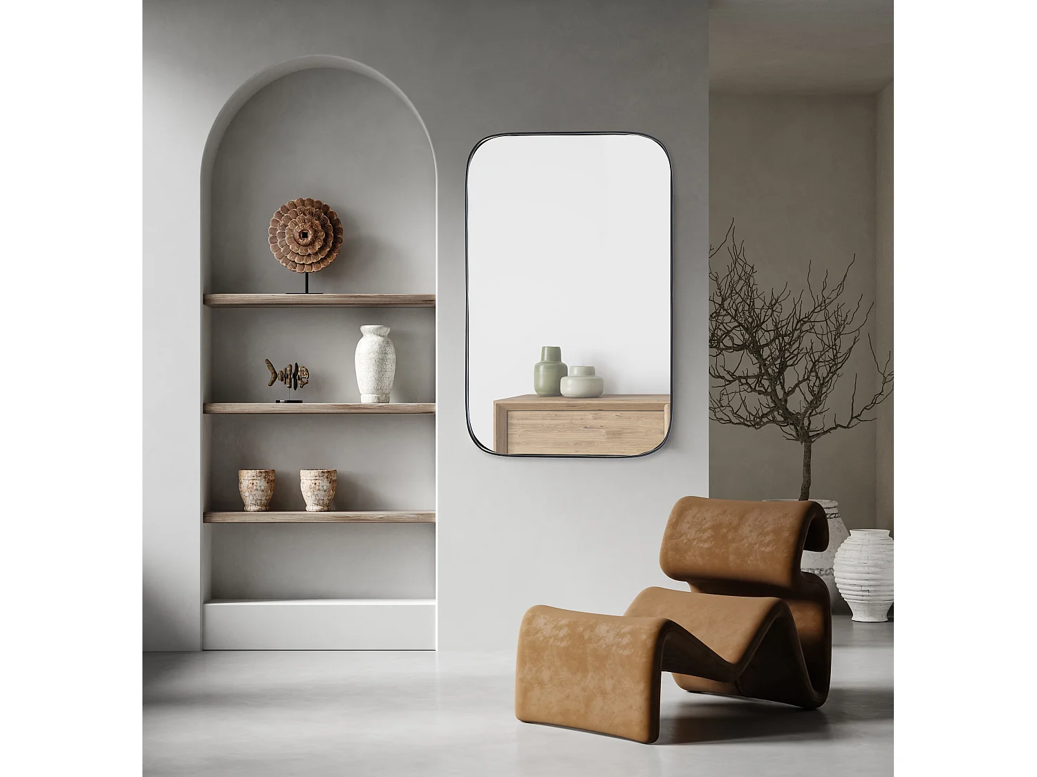 Miroir rectangulaire aux bords arrondis 100x70cm Noir
