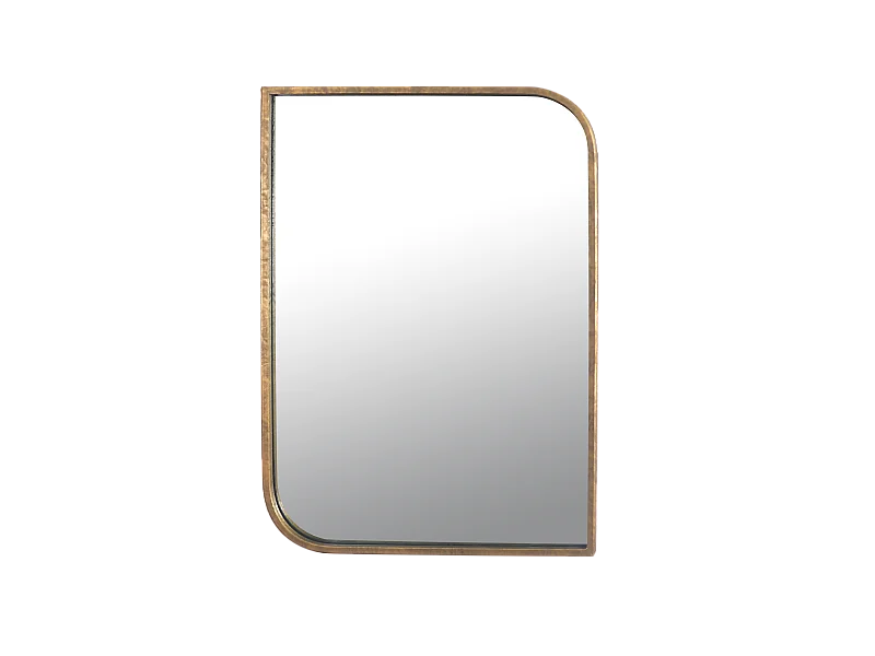 Miroir rectangle coins asymétriques arrondis métal doré 76x56cm