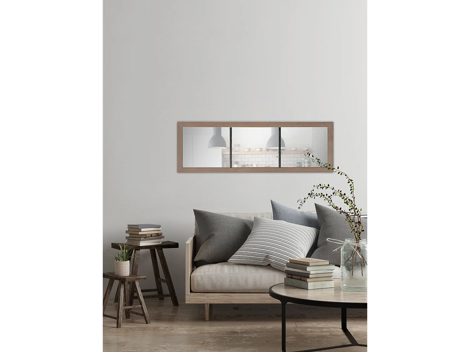 Miroir rectangulaire industriel métal et bois 50x150cm