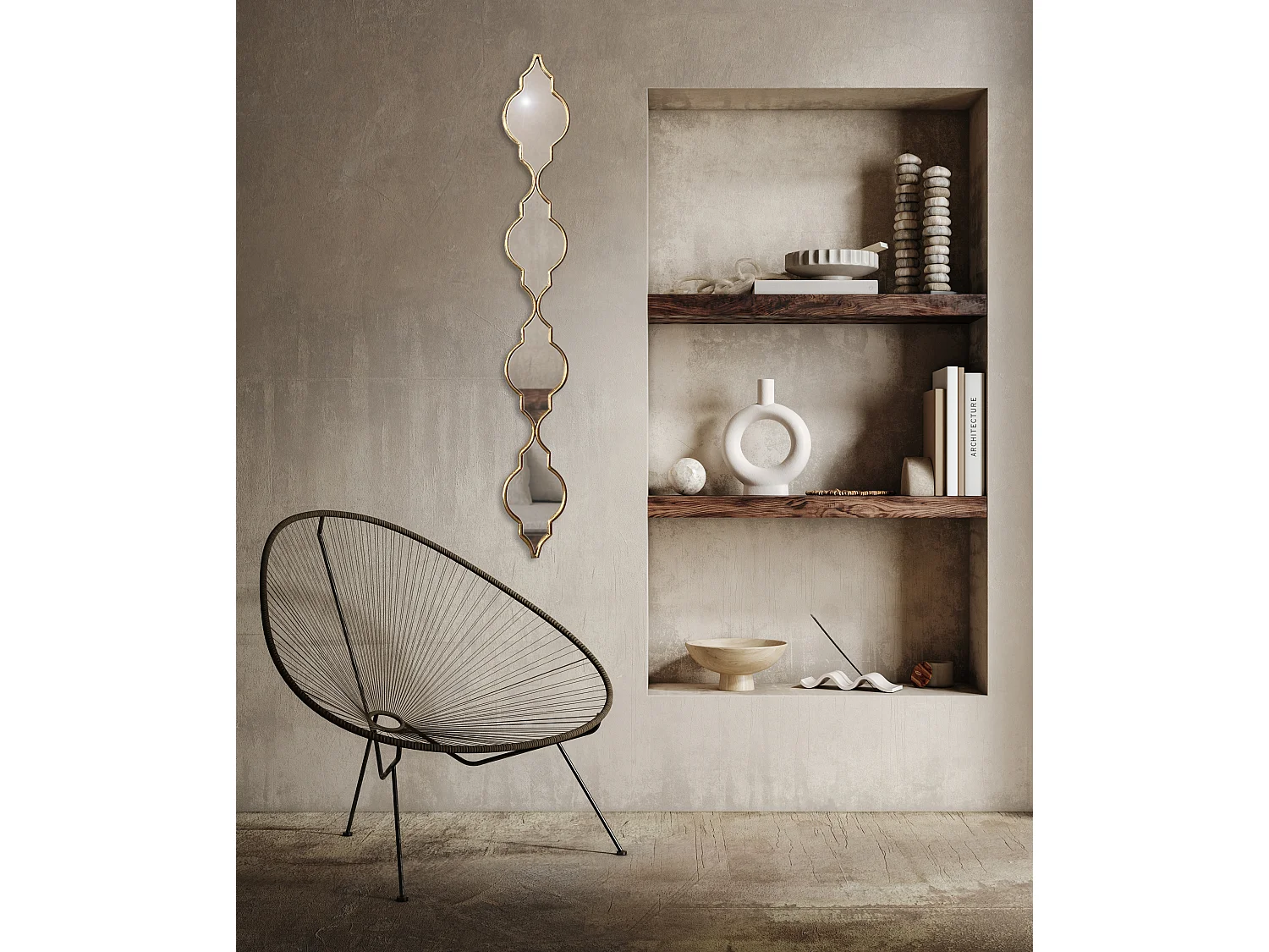 Miroir 4 arabesques en métal 17,5x126cm