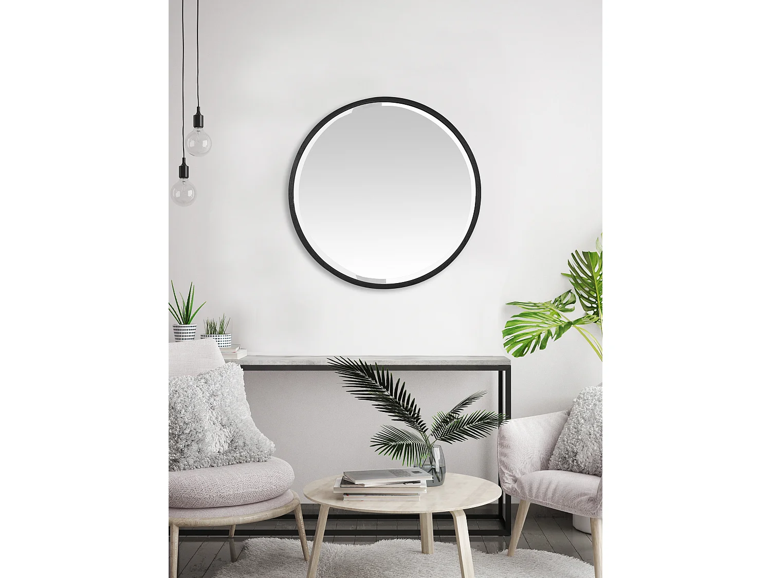 Miroir biseauté rond métal 60x60cm Noir