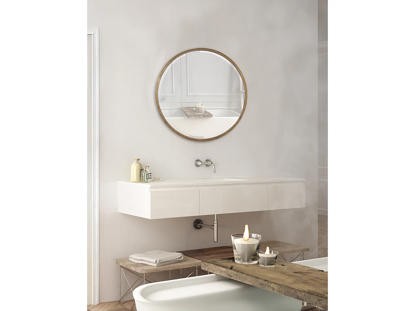 Miroir biseauté rond doré 80x80cm