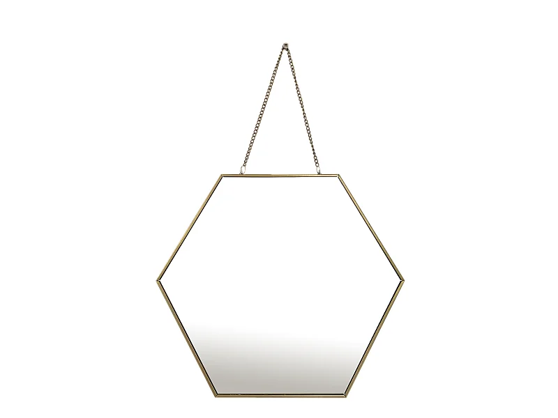 Miroir hexagonal avec chaînette en métal doré 30x26cm