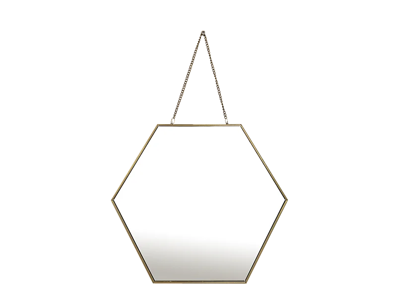 Miroir hexagonal avec chaînette en métal doré 30x26cm