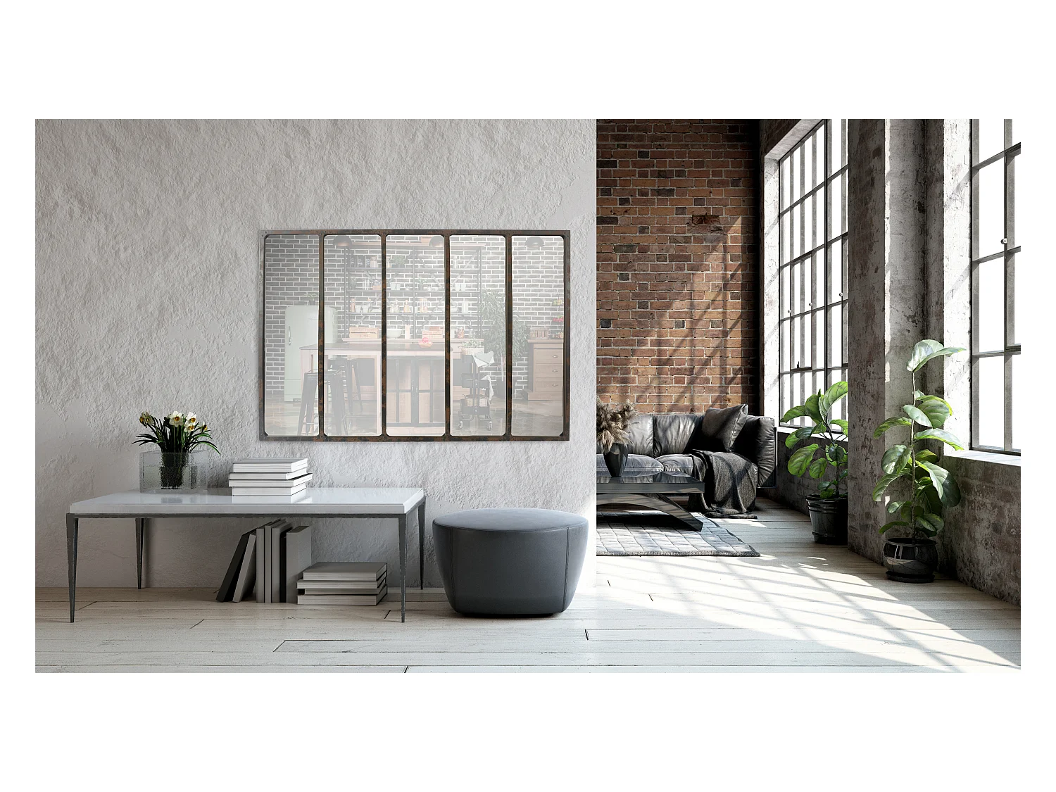 Miroir industriel avec rivets 137x90cm