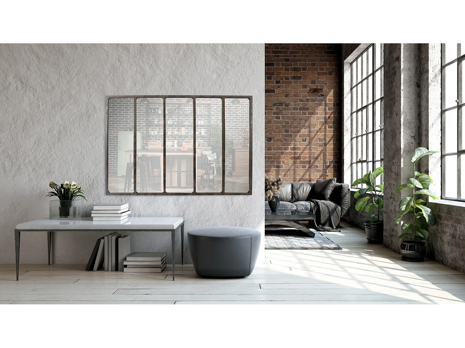 Miroir industriel avec rivets 137x90cm