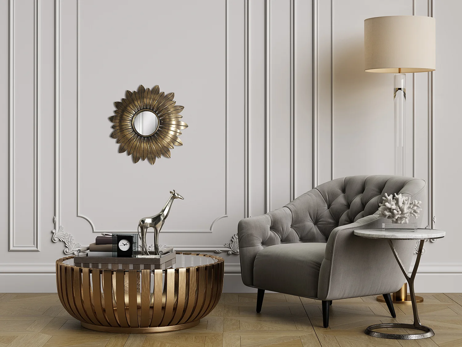 Miroir soleil métal doré 43,5cm