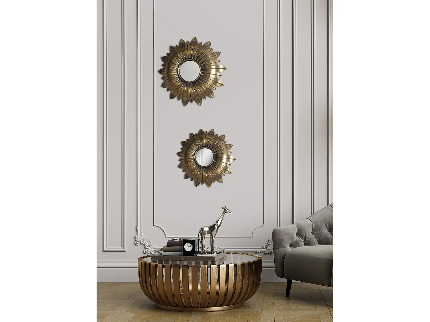 Miroir soleil métal doré 43,5cm