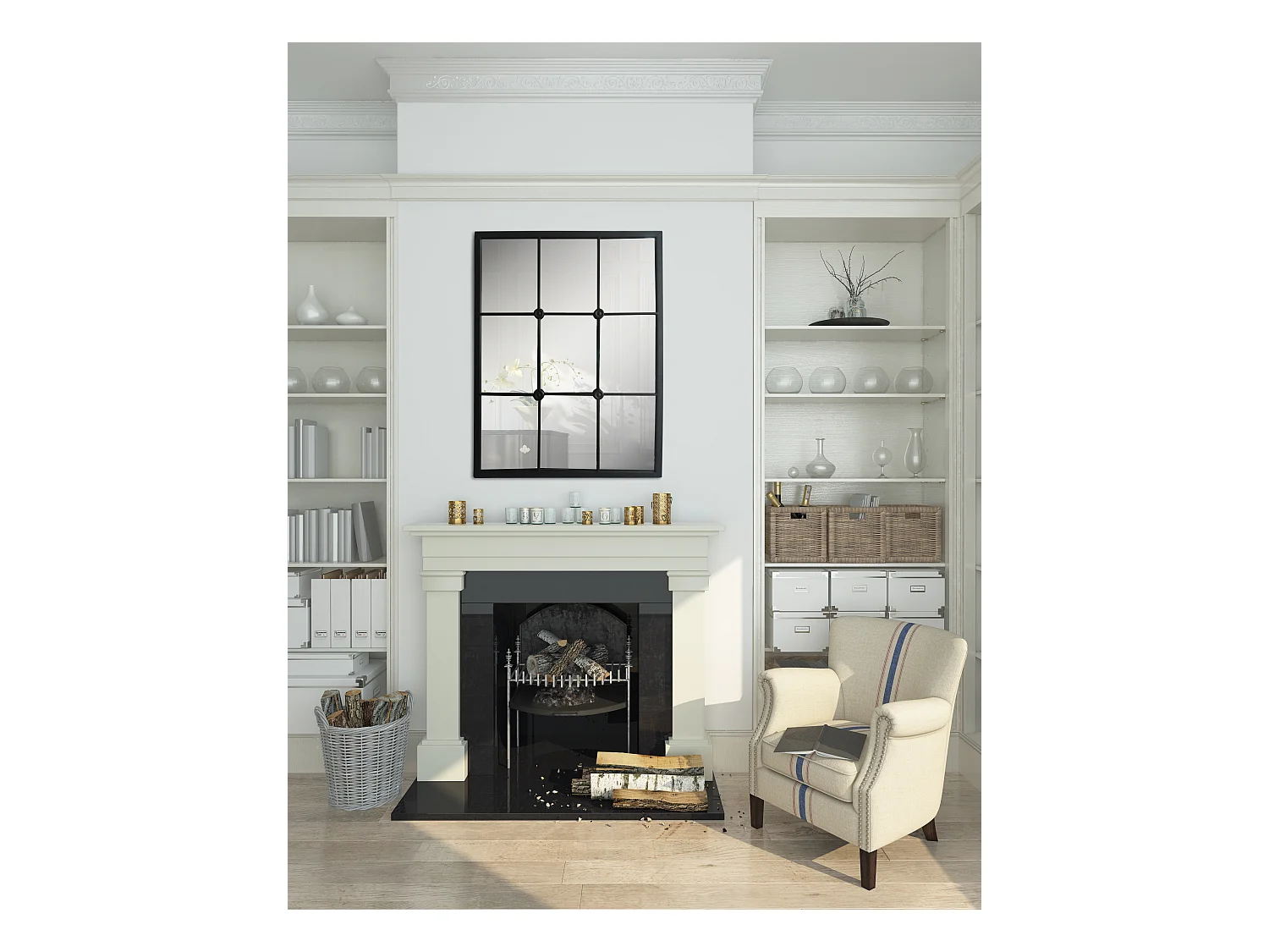 Miroir industriel noir avec cabochons 80x60cm