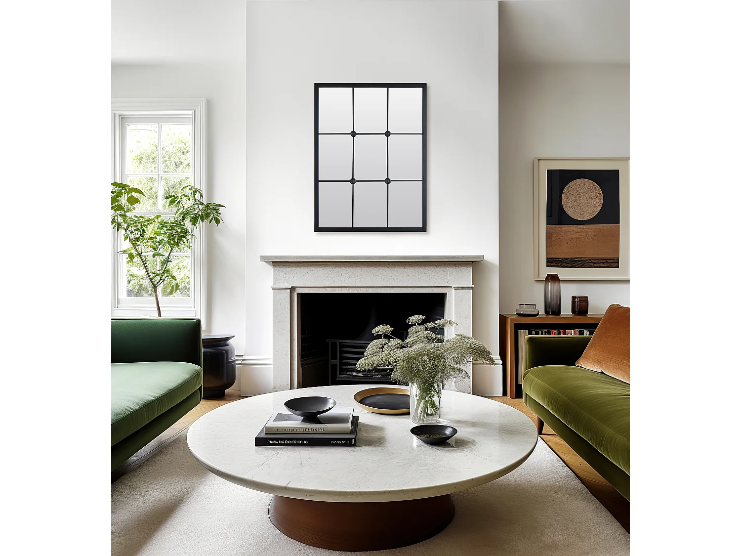 Miroir industriel noir avec cabochons 80x60cm