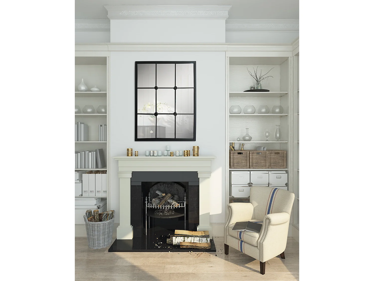 Miroir industriel noir avec cabochons 80x60cm