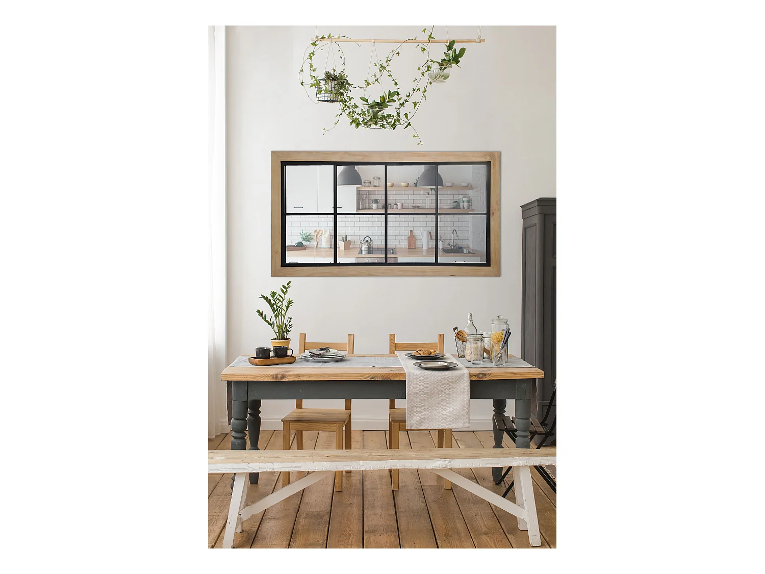 Miroir industriel en bois et métal 65x123cm