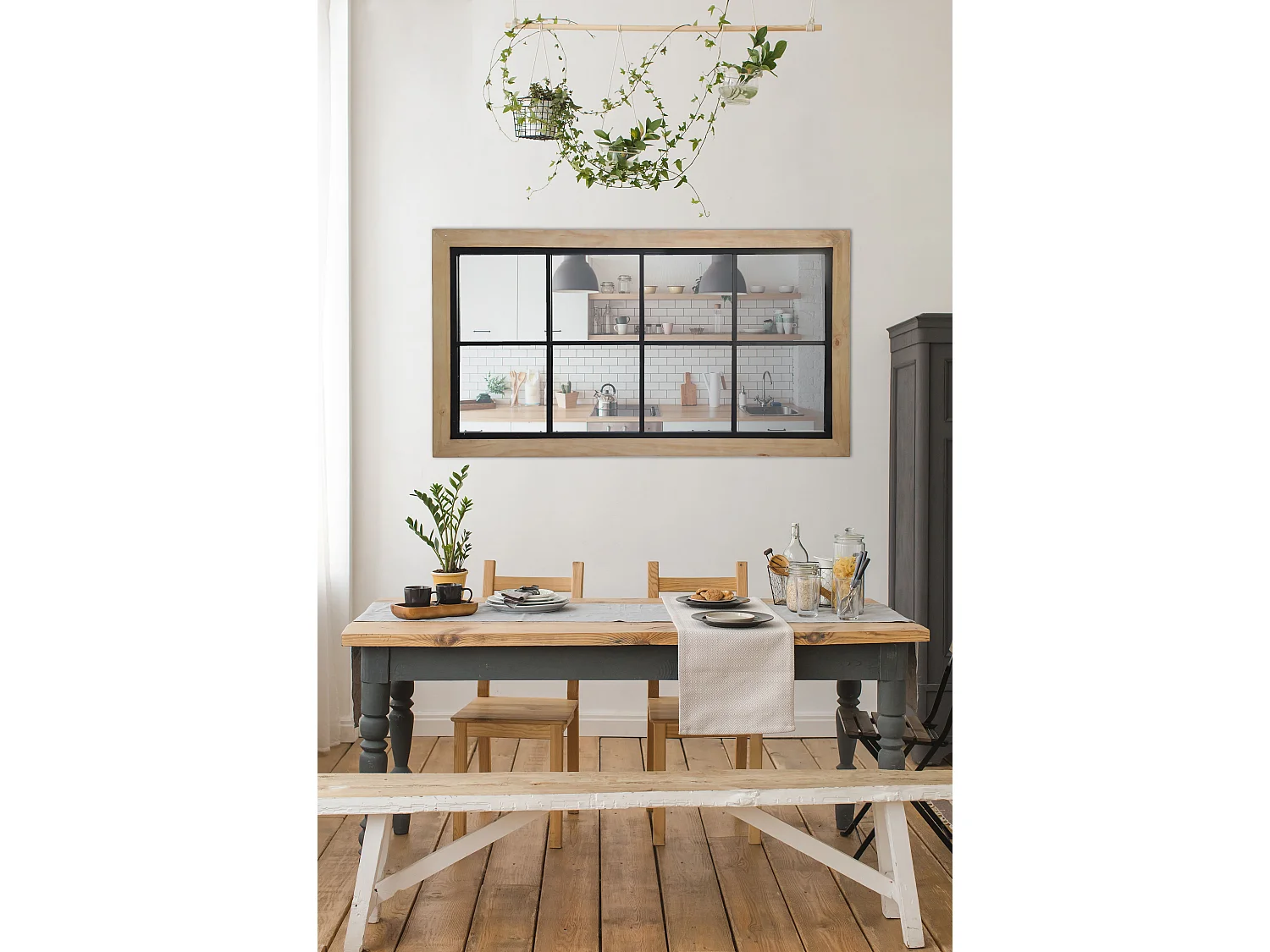 Miroir industriel en bois et métal 65x123cm Noir