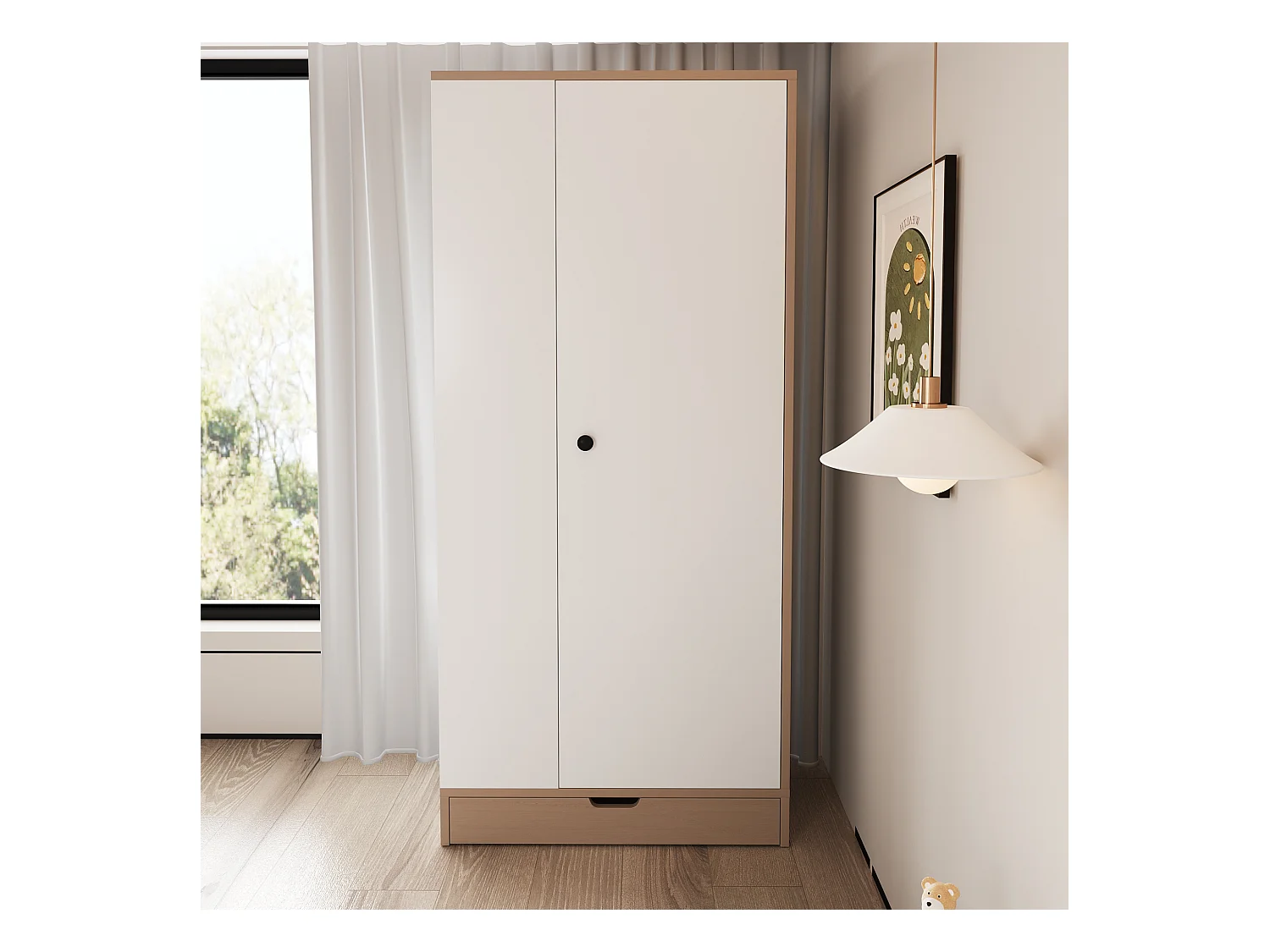 Armoire 70x40x170 cm - 1 porte & 1 tiroir avec étagère - Blanc