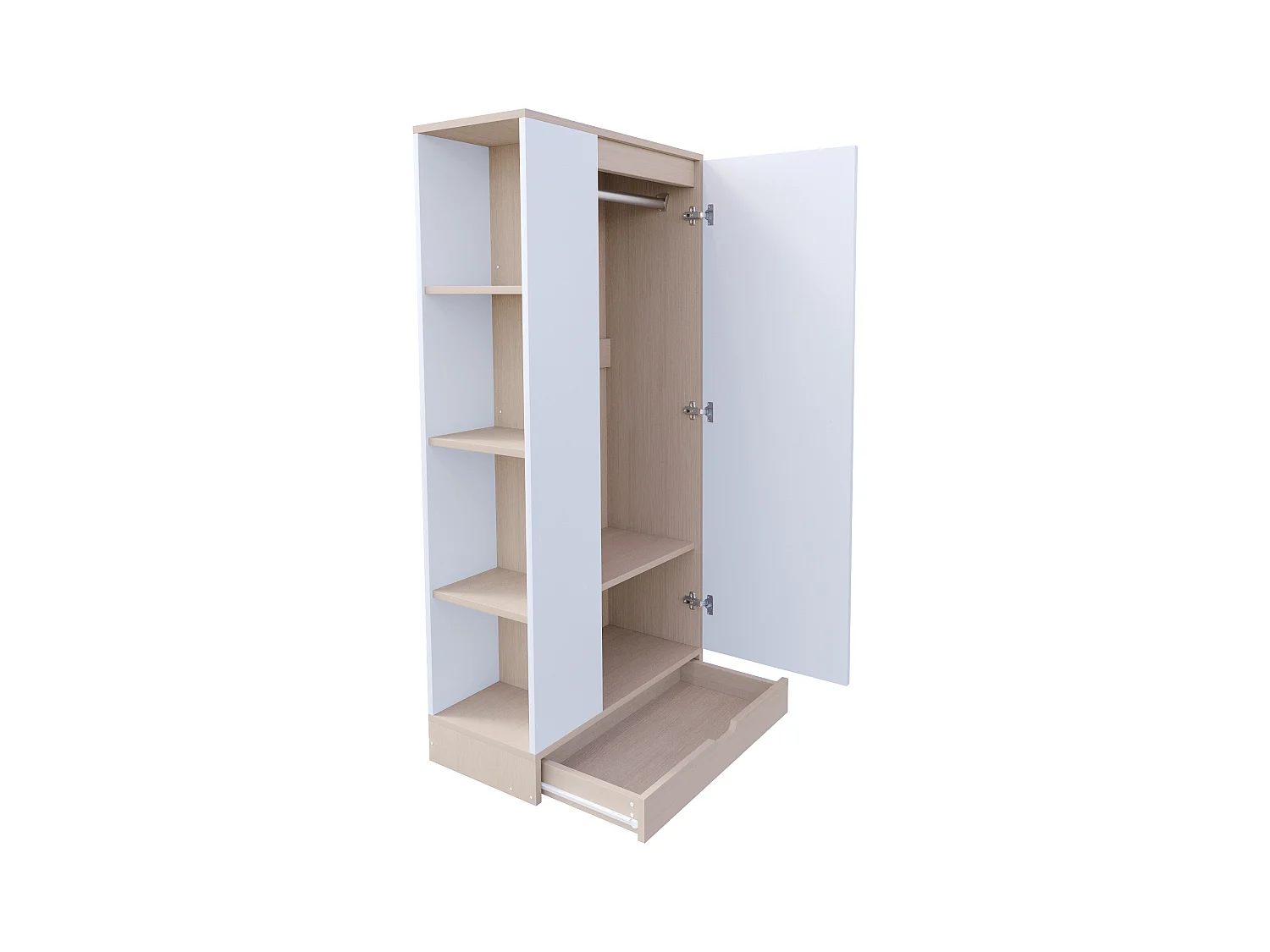 Armoire 70x40x170 cm - 1 porte & 1 tiroir avec étagère - Blanc