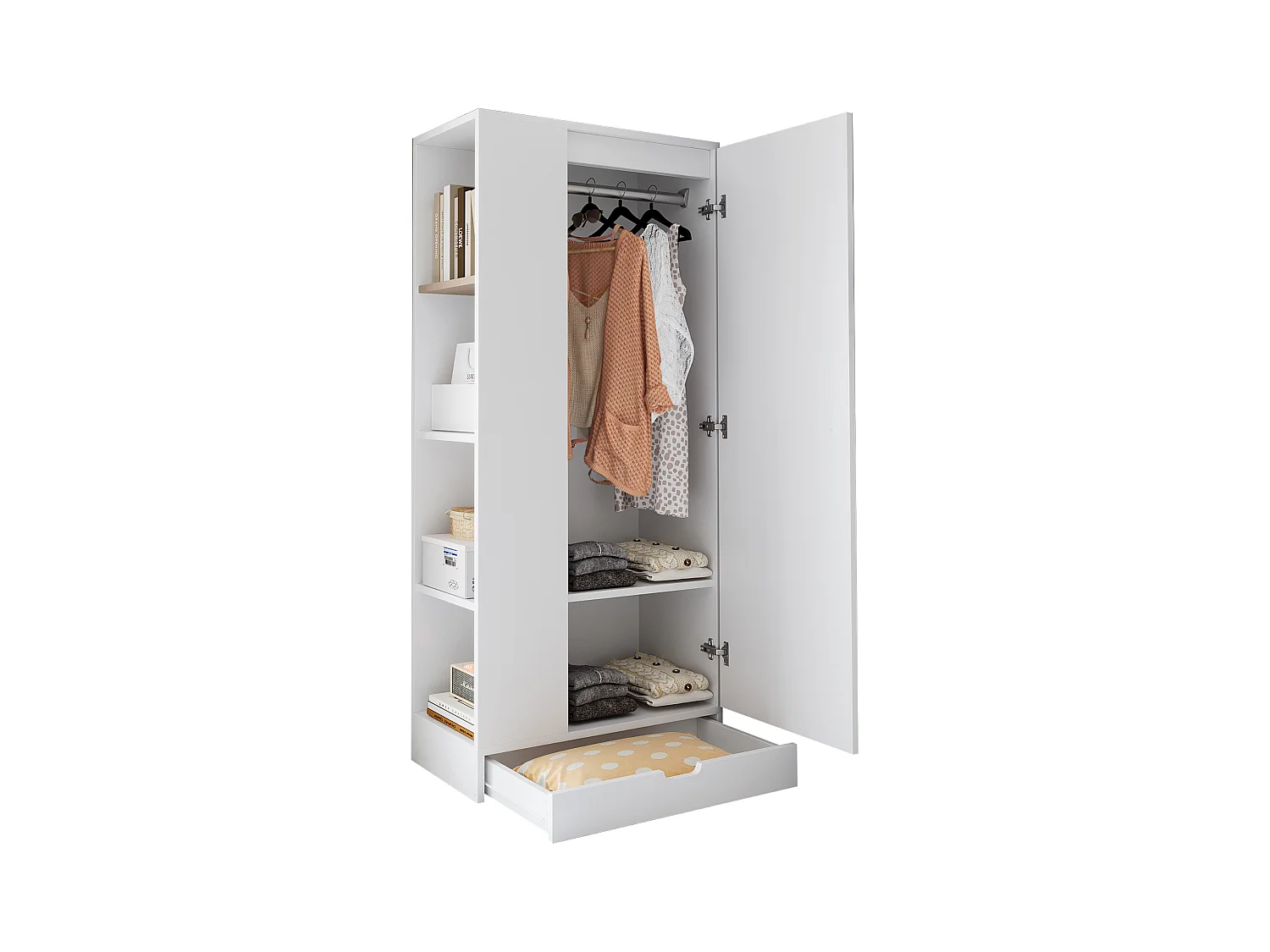 Armoire 70x40x170 cm - 1 porte - avec étagères - 1 tiroir - Blanc