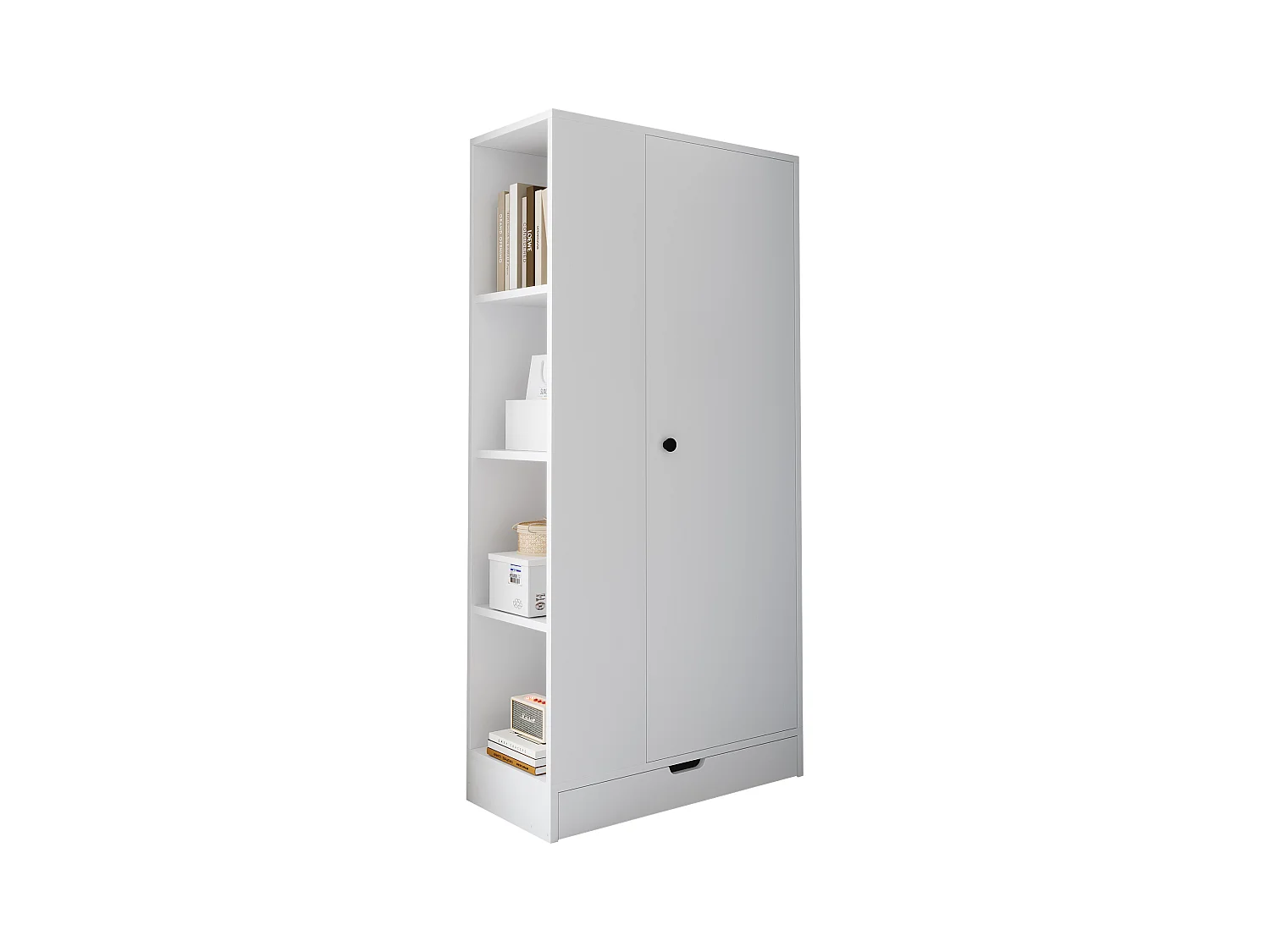 Armoire 70x40x170 cm - 1 porte - avec étagères - 1 tiroir - Blanc