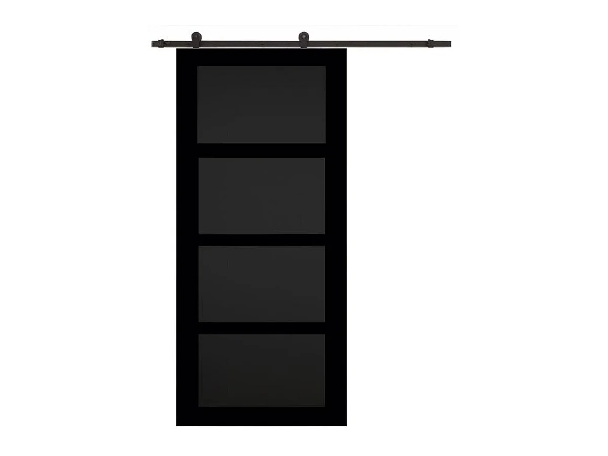 Porte Coulissante Telia Noir 4 Panneaux H204 X L83 + Rail A Roulettes Noir Gd Menuiseries