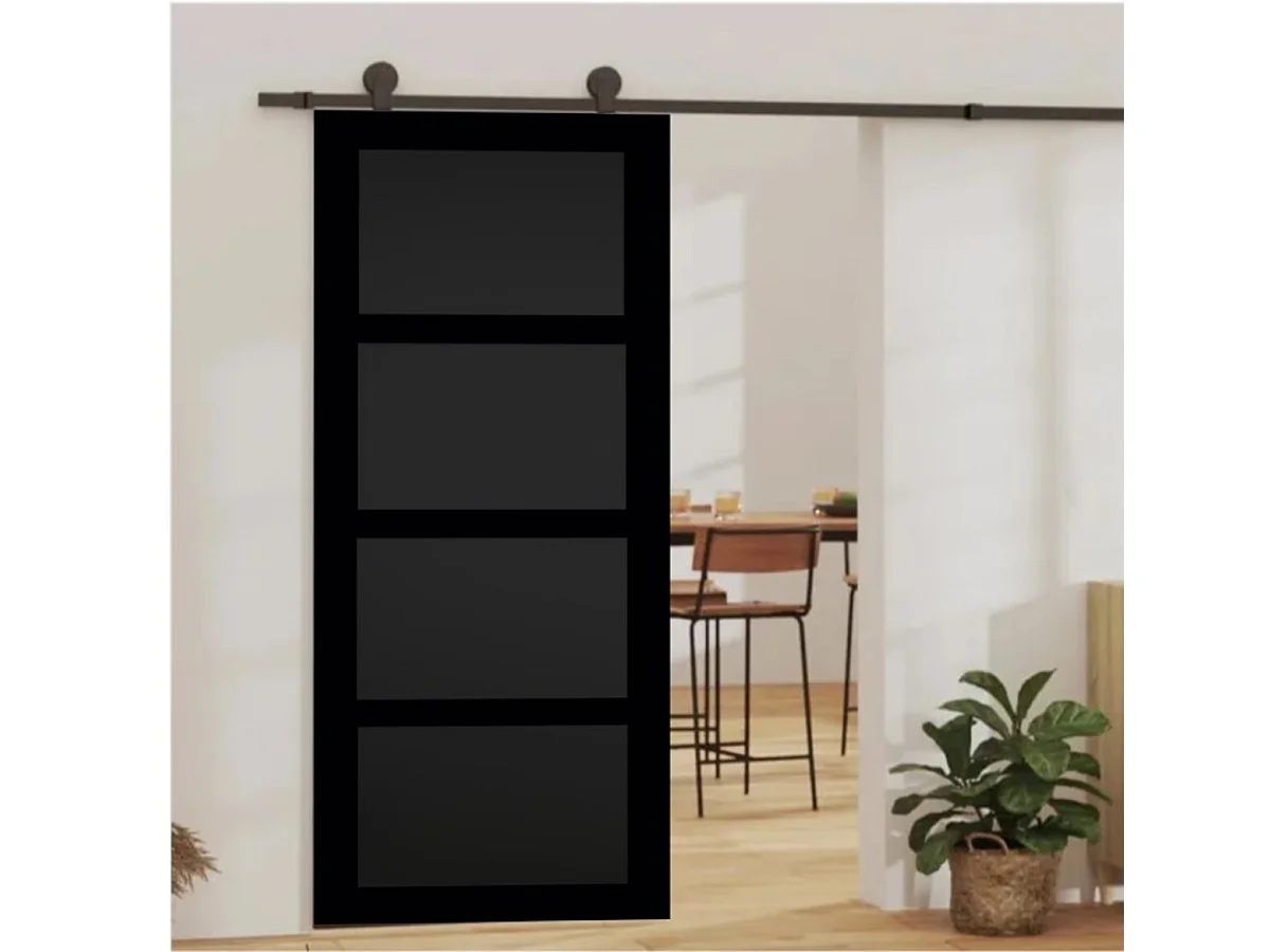 Porta scorrevole Telia nera a 4 pannelli H204 x L83 cm, binario con rotelle grandi per GD MENUISERIES