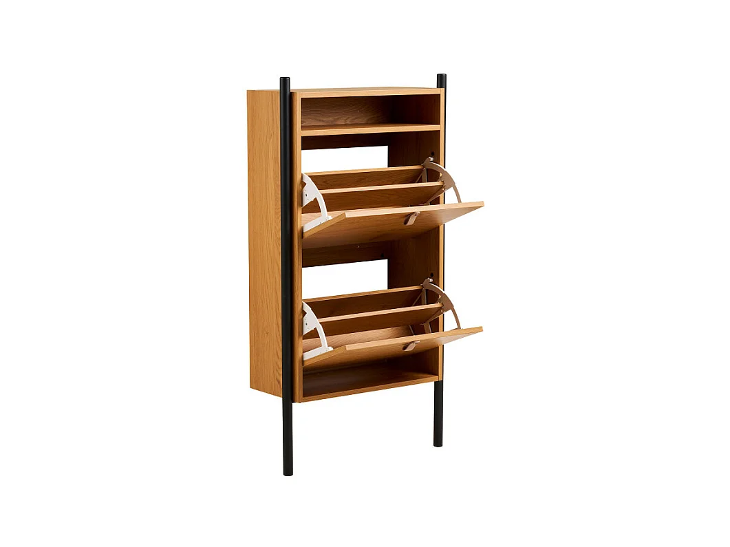 Barco - Meuble à chaussures 2 portes en bois et métal L62cm - Bois clair