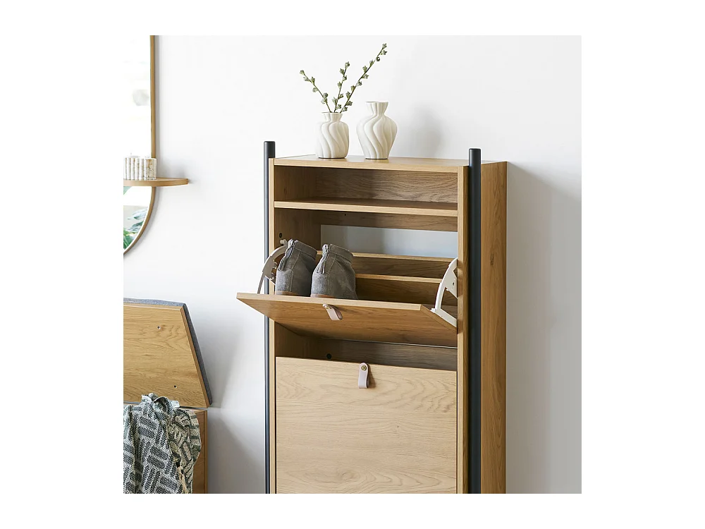 Barco - Meuble à chaussures 2 portes en bois et métal L62cm - Bois clair