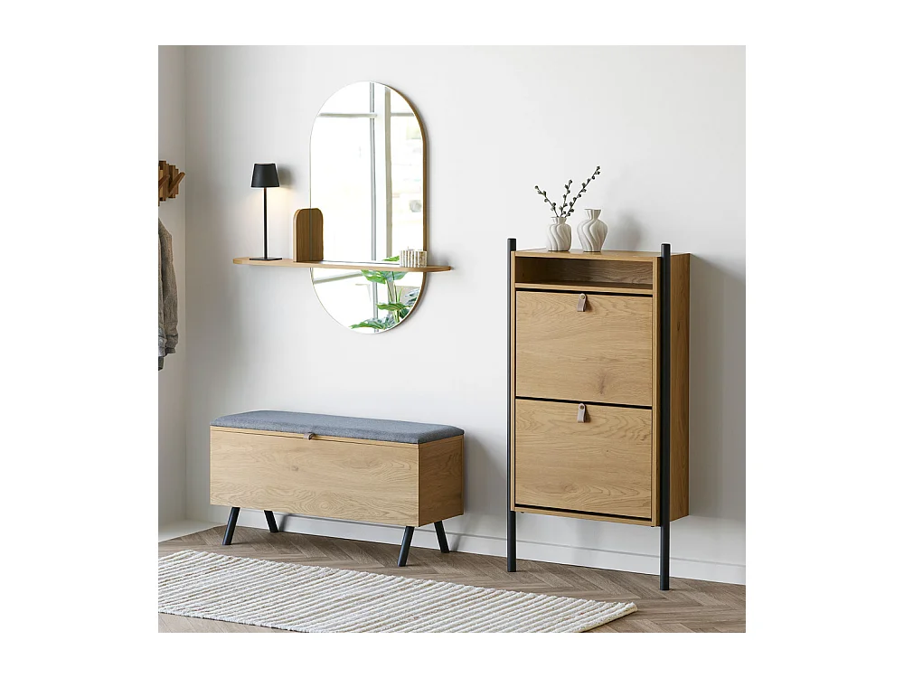 Barco - Meuble à chaussures 2 portes en bois et métal L62cm - Bois clair