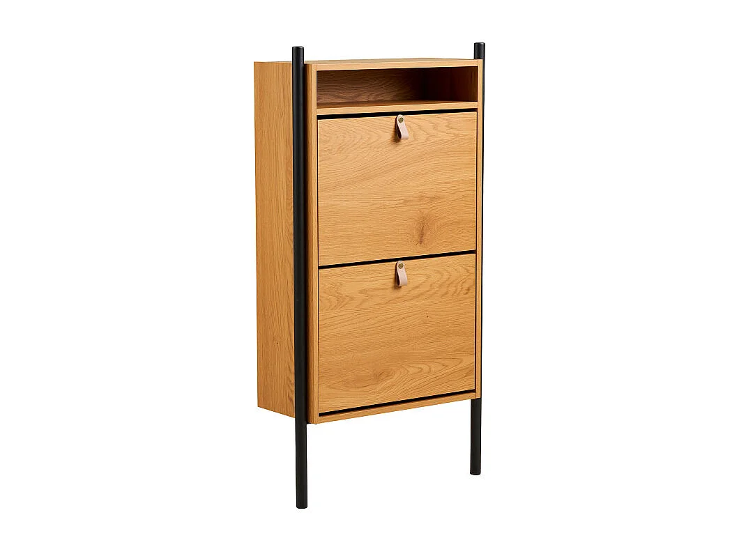 Barco - Meuble à chaussures 2 portes en bois et métal L62cm - Bois clair