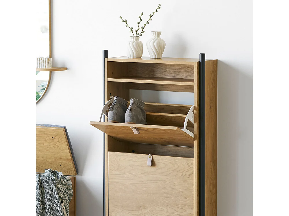 Barco - Meuble à chaussures 2 portes en bois et métal L62cm - Bois clair