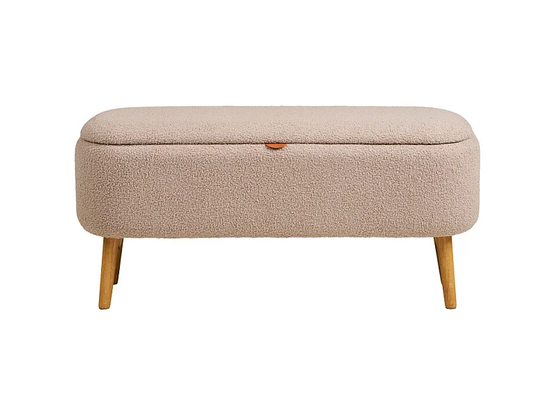 Harlow - Banc coffre en tissu bouclette et bois L95cm - Beige
