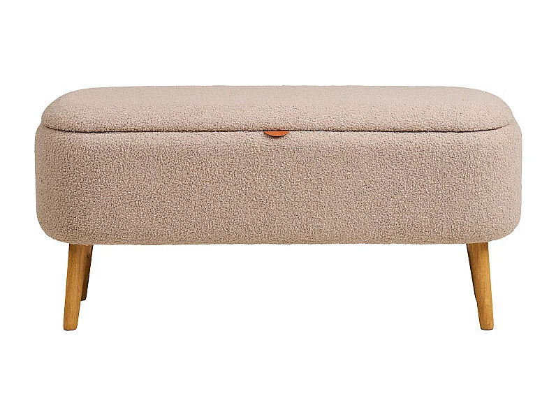 Harlow - Banc coffre en tissu bouclette et bois L95cm - Beige
