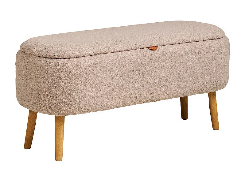 Harlow - Banc coffre en tissu bouclette et bois L95cm - Beige