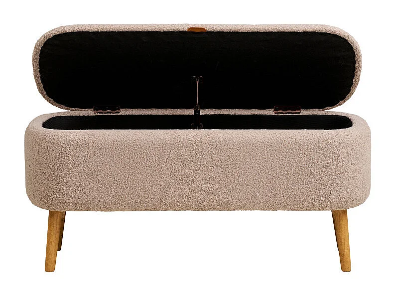 Harlow - Banc coffre en tissu bouclette et bois L95cm - Beige