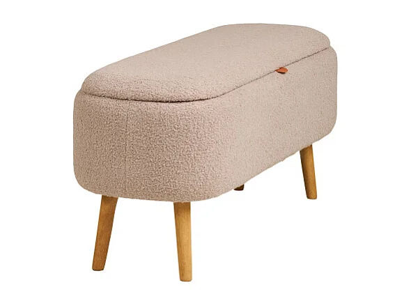 Harlow - Banc coffre en tissu bouclette et bois L95cm - Beige