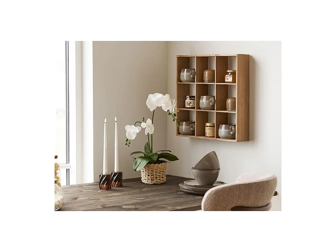 Ona étagère murale, porte‑tasses 9 tablettes pin.