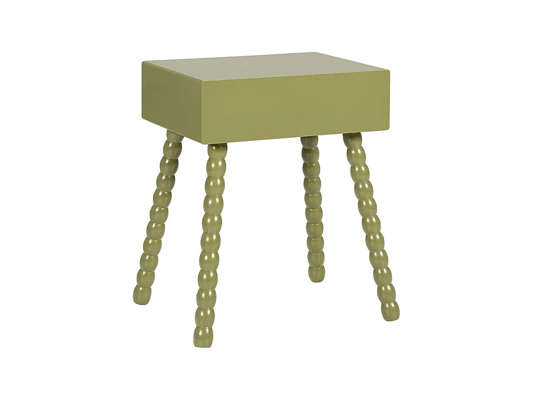 Enko - Table de chevet 1 tiroir en bois  - Vert olive