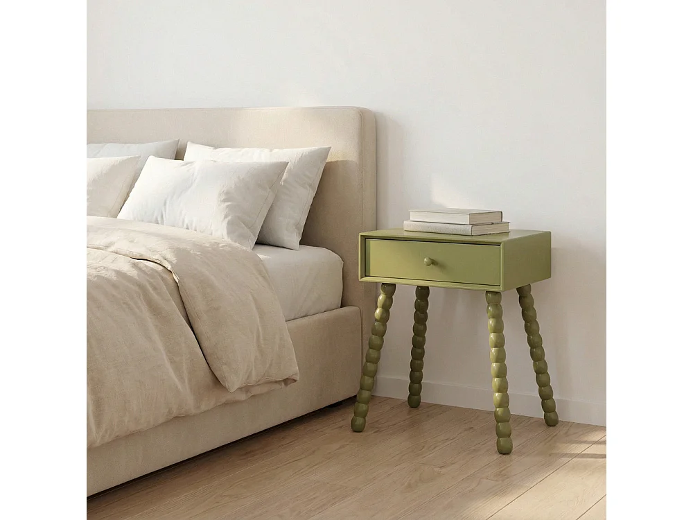 Enko - Table de chevet 1 tiroir en bois  - Vert olive