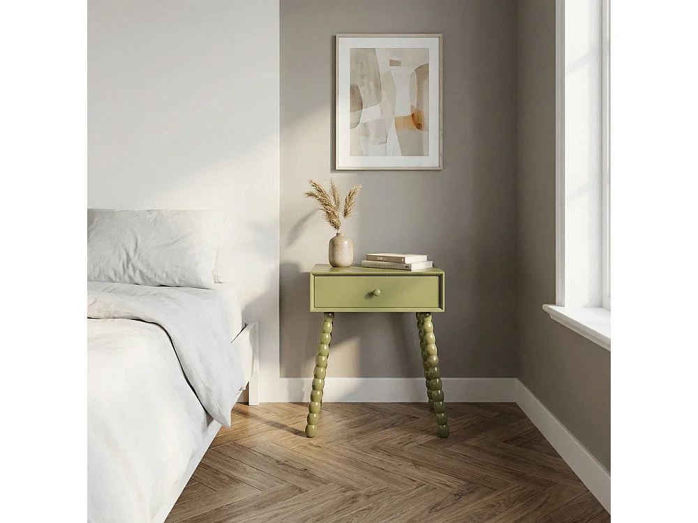 Enko - Table de chevet 1 tiroir en bois  - Vert olive
