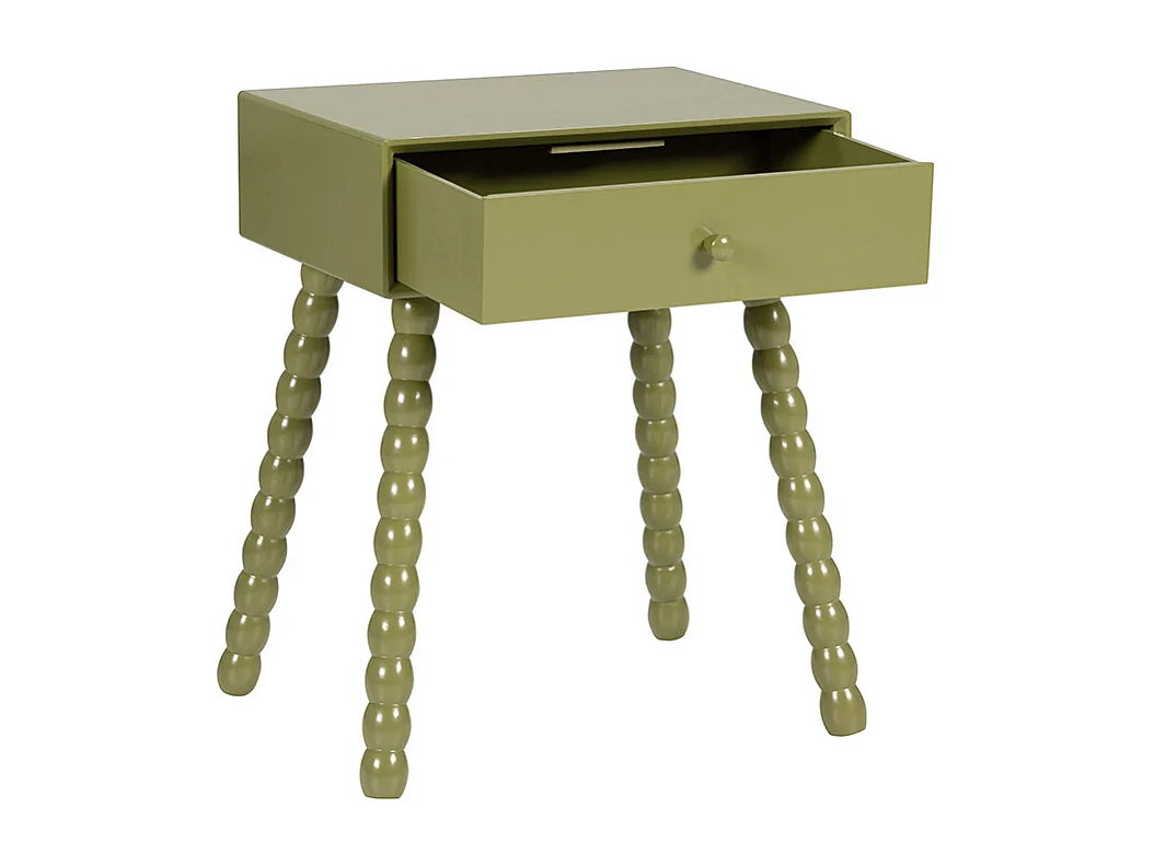 Enko - Table de chevet 1 tiroir en bois  - Vert olive